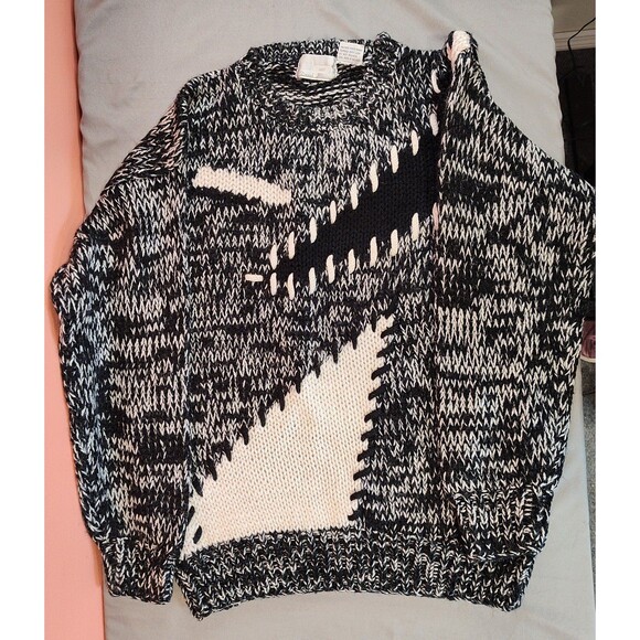 Men's Daniel Kimsy Open Stitch Pullover Crewneck Sweater Black White Medium - Picture 3 of 6